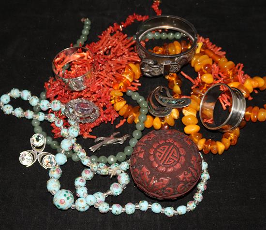 A group of assorted bead necklaces, etc.